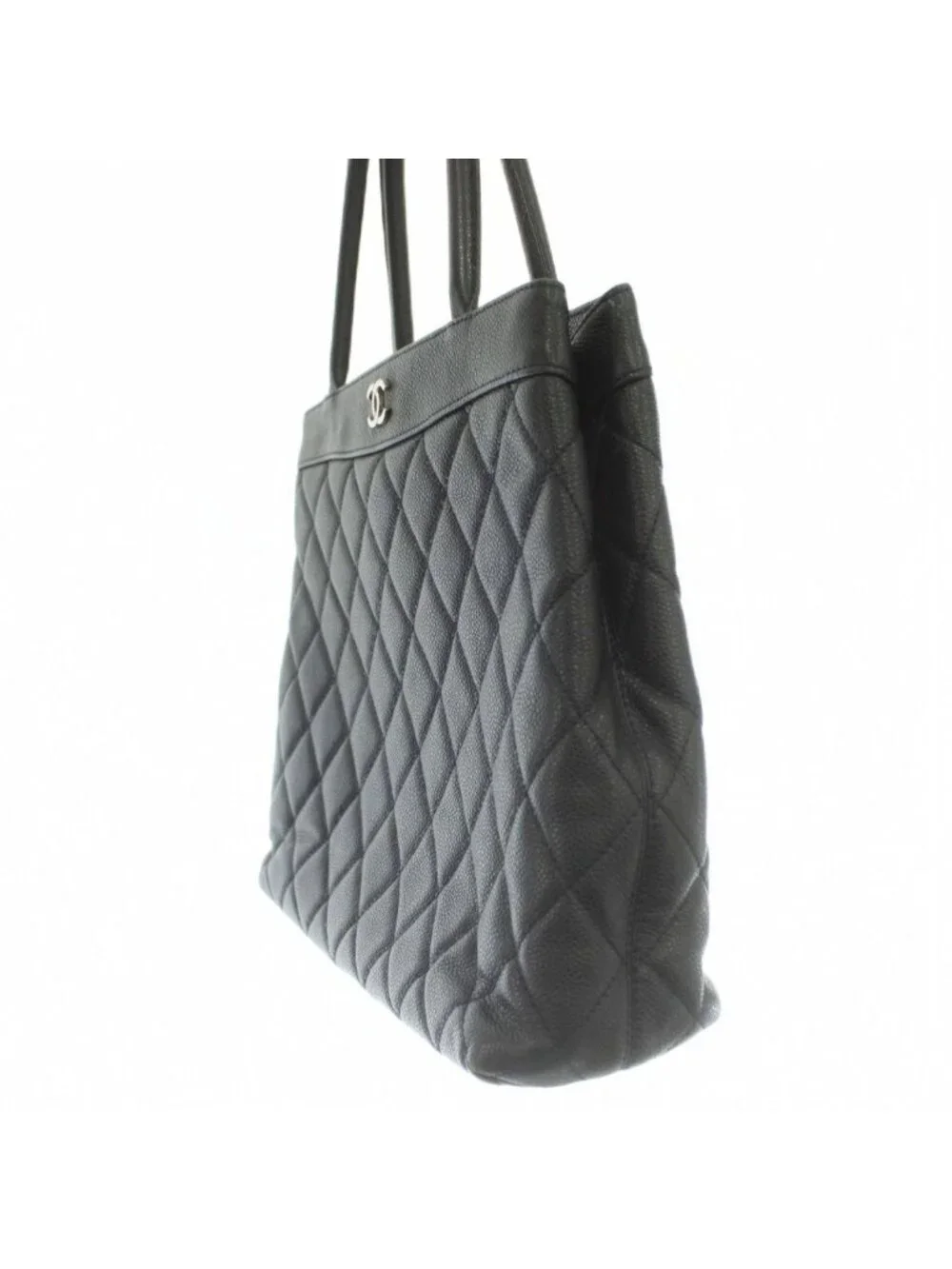 Chanel Quilted Caviar Leather Tote Bag Hand CC Logo Black